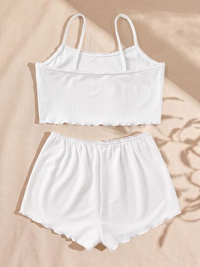 SHEIN Casual Underwear&Sleepwear Salladskantad Cami Top & Shorts Vitt Set Outfit