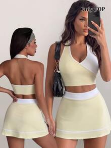 Cévolie Women's Casual Versatile Colorblock Halter Neck Sports Bra - Multicolor - View 4