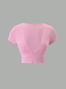 BamGleam CourtClass Lady's Solid Color Short Sleeve Dress, Pink Sports Top - Baby Pink - View 2