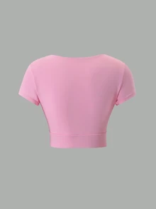 BamGleam CourtClass Lady's Solid Color Short Sleeve Dress, Pink Sports Top - Baby Pink - View 3