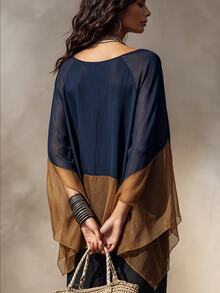 SHEIN Women's Colorblock Casual Versatile Daily Wear Shirt - Navy Blue - View 2