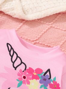 SHEIN Playful Pals BABY GIRLS Fall Outfit T-Shirt Set, Cute Casual Long Sleeve Top & Pants Set,Soft Comfy Autumn Clothes For Baby Girls, Spring Fall Style - Multicolor - View 5