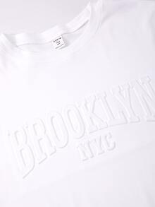Coolqubz 青少年男孩休閒圖案上衣與紋理工裝口袋短褲 寬鬆版型 2件套 - 白色 - 查看 6