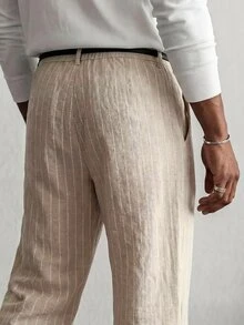 EASEVO Men's Plus Size Casual Commute Striped Pants - Khaki - View 3