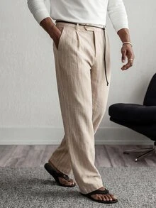 EASEVO Men's Plus Size Casual Commute Striped Pants - Khaki - View 4
