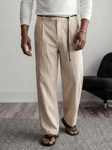 EASEVO Men's Plus Size Casual Commute Striped Pants - Khaki - View 7