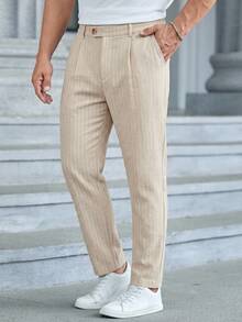 EASEVO Men's Plus Size Casual Commute Striped Pants - Khaki - View 8