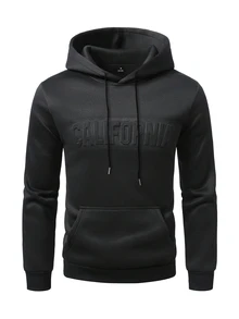 Manfinity Homme Men's Autumn & Winter Old‑Money Hoodie, Embossed Craft Accents, Perfect Millennium‑Theme Gift For Halloween & Christmas - Black - View 4
