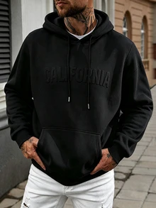Manfinity Homme Men's Autumn & Winter Old‑Money Hoodie, Embossed Craft Accents, Perfect Millennium‑Theme Gift For Halloween & Christmas - Black - View 1