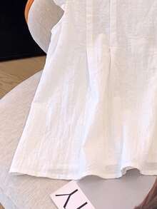 Franclia 女款圓領荷葉邊鈕扣襯衫 白色夏季度假鄉村風上衣 - 白色 - 查看 3