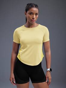 Powerista Women's Solid Color Raglan Short Sleeve Casual Fitness Sports T-Shirt - Yellow - View 6