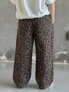 SHEIN 男孩豹紋牛仔寬鬆長褲 - 棕色 - 查看 2