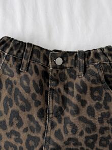 SHEIN 男孩豹紋牛仔寬鬆長褲 - 棕色 - 查看 3
