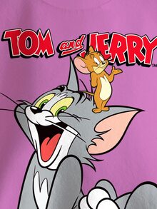 TOM & JERRY X SHEIN 少女卡通印花可愛圓領套頭長袖運動衫 - 白色 - 查看 5