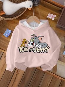 TOM & JERRY X SHEIN 少女卡通印花運動衫 - 白色 - 查看 3