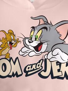 TOM & JERRY X SHEIN 少女卡通印花運動衫 - 白色 - 查看 5