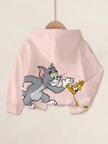 TOM & JERRY X SHEIN 少女卡通印花運動衫 - 白色 - 查看 2
