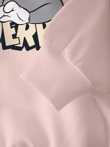 TOM & JERRY X SHEIN 少女卡通印花運動衫 - 白色 - 查看 6