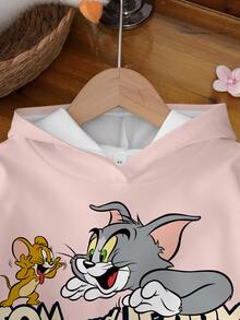 TOM & JERRY X SHEIN 少女卡通印花運動衫 - 白色 - 查看 4