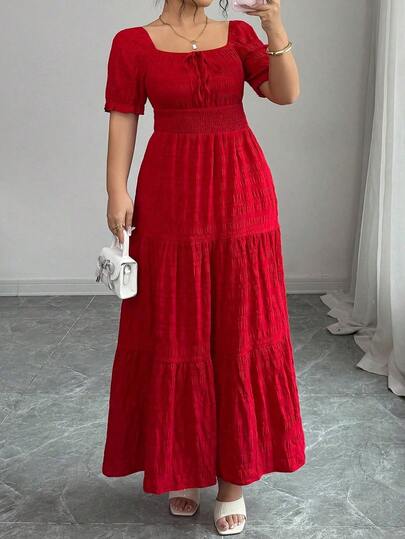Elenzga Plus Size Versatile Textured Fabric Dress