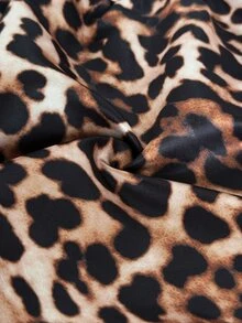 Maweii New Lace Sleeve Off-Shoulder Leopard Print Short Dress Fall - Brown - View 7