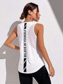 SHEIN Sports 女款字母印花日常健身運動背心 - 白色 - 查看 2