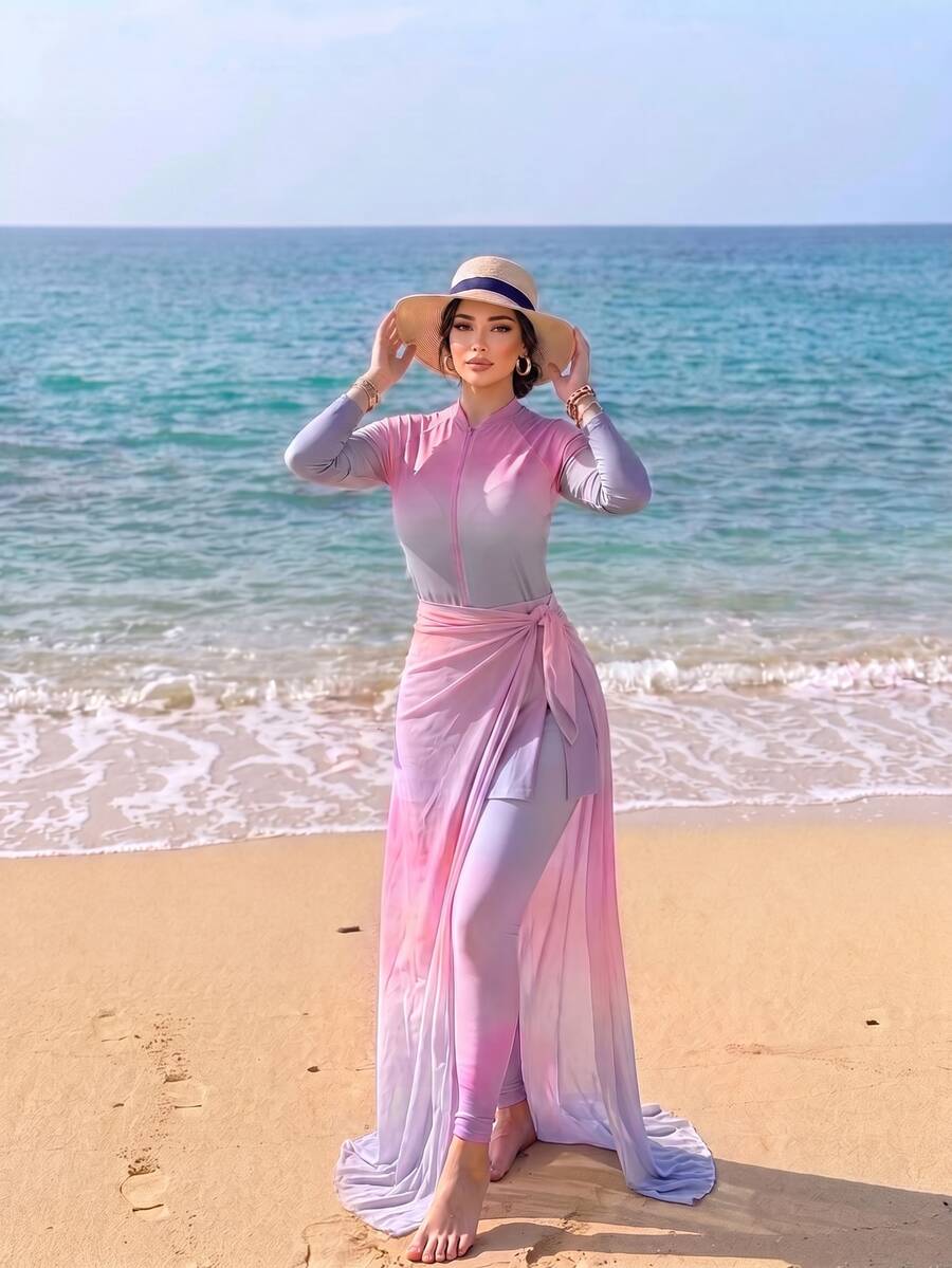 Swim Shayni 漸層色保守款女式優雅度假泳衣套裝 - 彩色 - 查看 1
