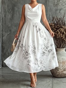 Velvienne Women's Summer French Style Wedding Brunch Formal Dress, Flowy Texture, Pastoral Outfit, Plus Size Evening All White Elegant Celestial - Multicolor - View 8