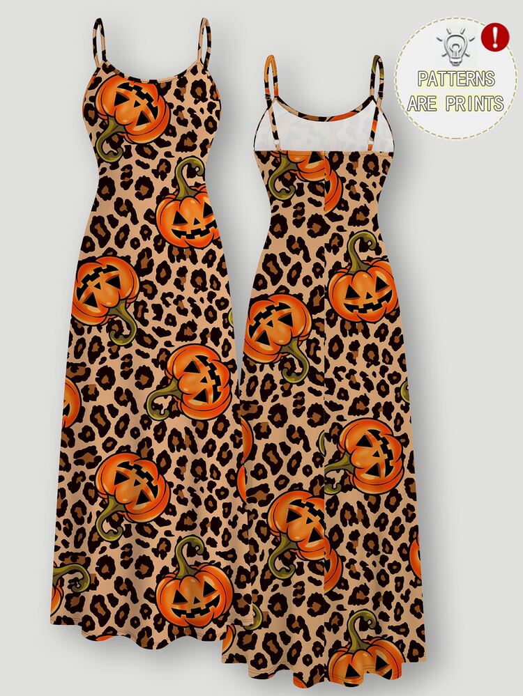 SHEIN Clasi 女款大尺碼豹紋休閒派對與旅行細肩帶洋裝 - 棕色 - 查看 3