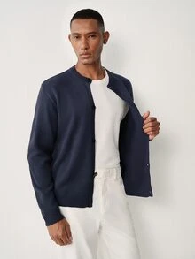 Manfinity CityGents Men's Knit Single-Breasted Long Sleeve Cardigan, Suitable For Daily Casual Wear Or Outings, Ideal Gift For Friends, Navy Blue Autumn Teachers' Day - Navy Blue - View 7