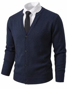 Manfinity CityGents Men's Knit Single-Breasted Long Sleeve Cardigan, Suitable For Daily Casual Wear Or Outings, Ideal Gift For Friends, Navy Blue Autumn Teachers' Day - Navy Blue - View 5