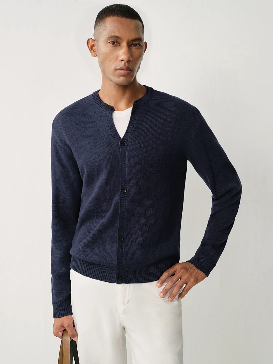 Manfinity CityGents Men's Knit Single-Breasted Long Sleeve Cardigan, Suitable For Daily Casual Wear Or Outings, Ideal Gift For Friends, Navy Blue Autumn Teachers' Day - Navy Blue - View 1