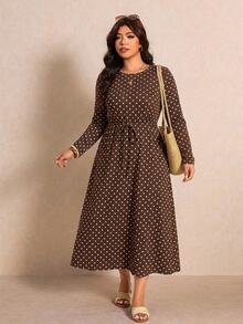 Melodosi Plus Size French Vacation Polka Dot Print Long Sleeve Dress Fall - Multicolor - View 5