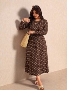 Melodosi Plus Size French Vacation Polka Dot Print Long Sleeve Dress Fall - Multicolor - View 3