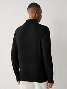 Manfinity CityGents 男士秋冬休閒基礎純色棉質高領毛衣 辦公度假正式黑色 - 黑色 - 查看 8