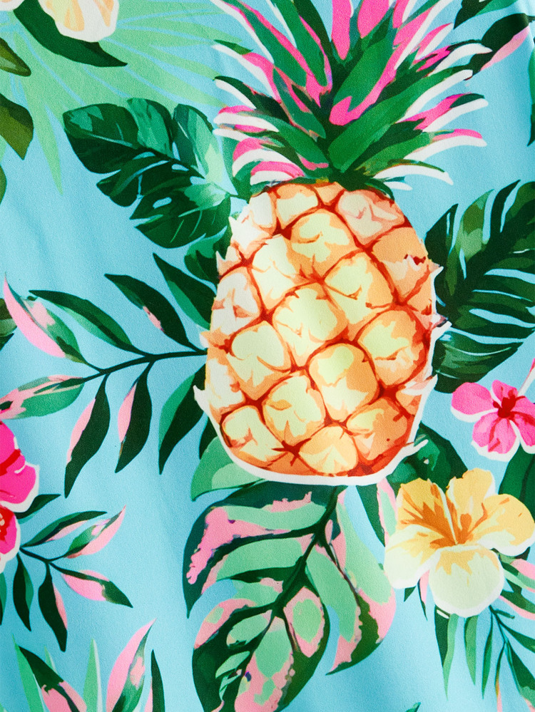 HIMLAND Men's Floral & Pineapple Print Single-Breasted Casual Versatile Daily Wear Short Sleeve Shirt, Vacation, Father's Day Gifts - Multicolor - View 4