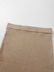 SHEIN Holidaya Autumn Winter Elegant Loungewear Two Pieces Outfit, V Neck Button Front Ruffle Hem Contrast Cuff Knit - Khaki - View 7