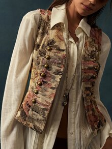 Bohemela Casual Woven Fitted Women's Vest Jacket - Khaki - View 5