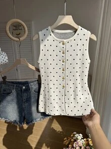 Comfortcana Plus Size Women Polka Dot Casual Versatile Daily Wear Cardigan - Black and White - View 3