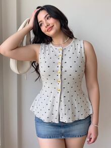 Comfortcana Plus Size Women Polka Dot Casual Versatile Daily Wear Cardigan - Black and White - View 6