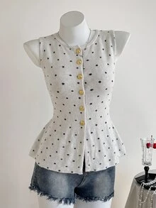 Comfortcana Plus Size Women Polka Dot Casual Versatile Daily Wear Cardigan - Black and White - View 5