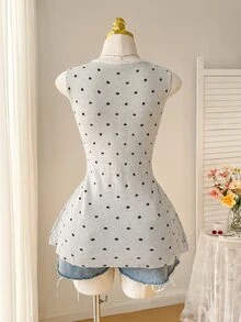 Comfortcana Plus Size Women Polka Dot Casual Versatile Daily Wear Cardigan - Black and White - View 2