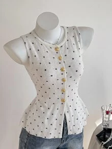 Comfortcana Plus Size Women Polka Dot Casual Versatile Daily Wear Cardigan - Black and White - View 1