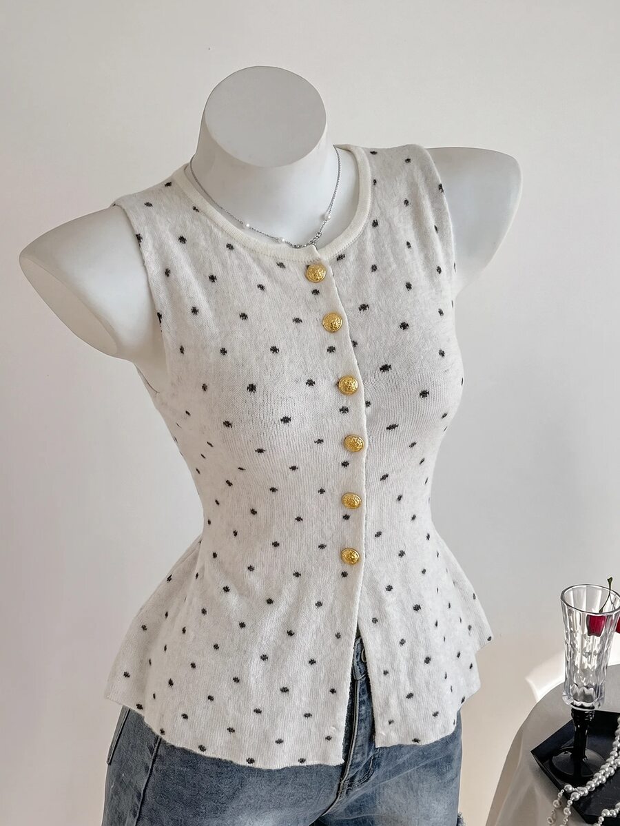 Comfortcana Plus Size Women Polka Dot Casual Versatile Daily Wear Cardigan - Black and White - View 1