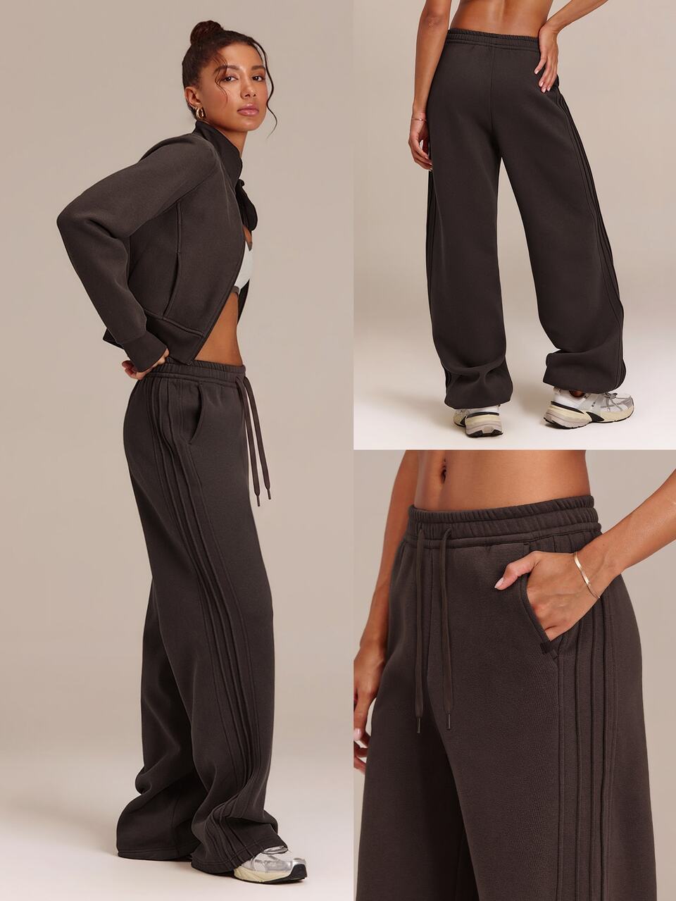 27" Petite Everyday Fleece Cozy Comfort Oversized Wide-Leg Sweatpants With Adjustable Drawstring Waist & Side Pockets Daily Casual