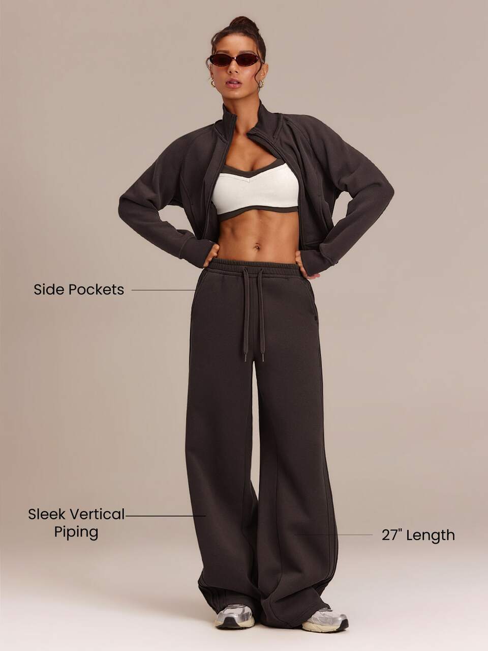 27" Petite Everyday Fleece Cozy Comfort Oversized Wide-Leg Sweatpants With Adjustable Drawstring Waist & Side Pockets Daily Casual