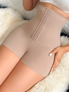 1 件女式纯色前扣高腰塑身裤 - 摩卡棕 - 查看 5