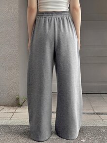 DAZY 女款寬鬆曲腿印花休閒運動街頭風運動長褲，春秋款 - 灰色 - 查看 3