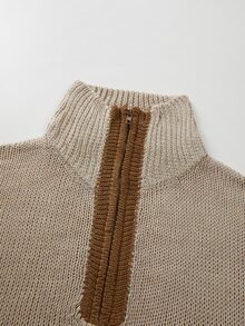 SHEIN Setelan Sweater Rajut Dua Potong Sporty Khaki Fashion untuk Wanita, Dapat Dipakai di Rumah & Luar Ruangan - Khaki - View 6