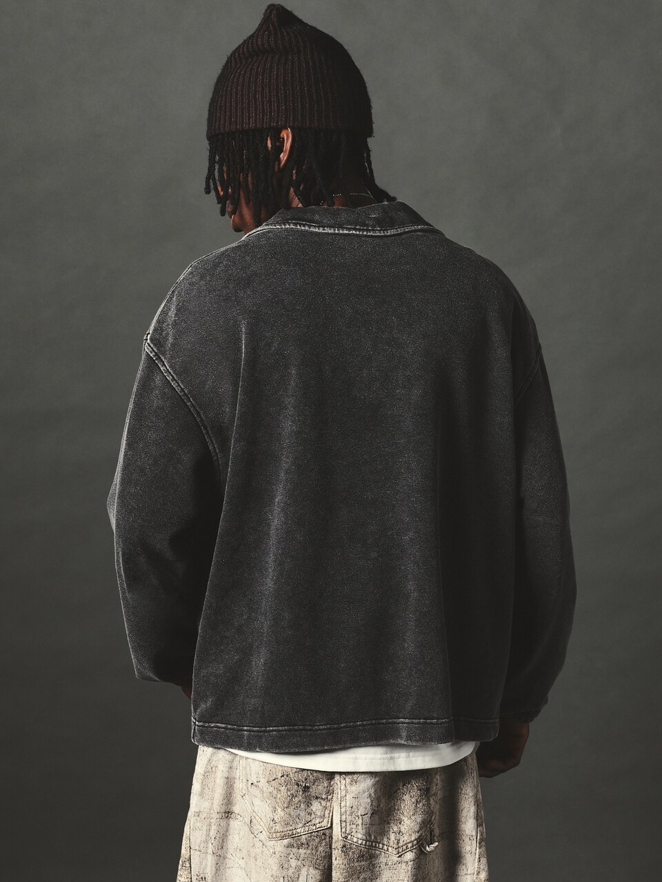 Sudadera Oversize Lavada con Cuello de Rugby, Manga Larga, Hombros Caídos, Lavado Vintage, Top Pullover Casual para Capas en Otoño e Invierno
